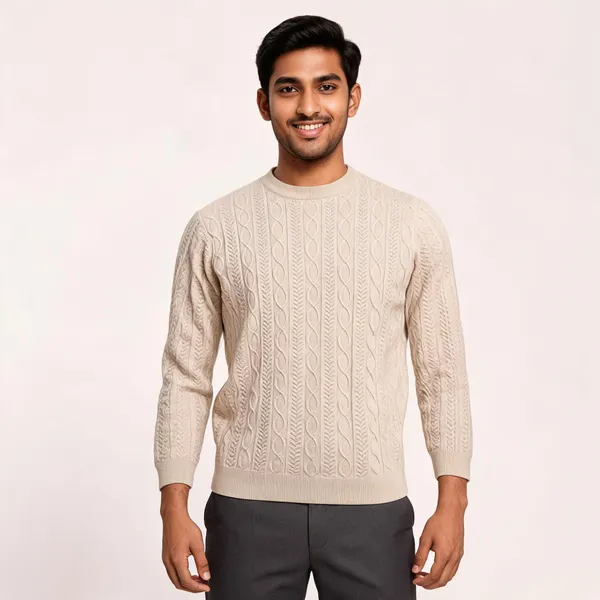 Beige_Acrylic_Cable_Knit_Sweater_For_Men