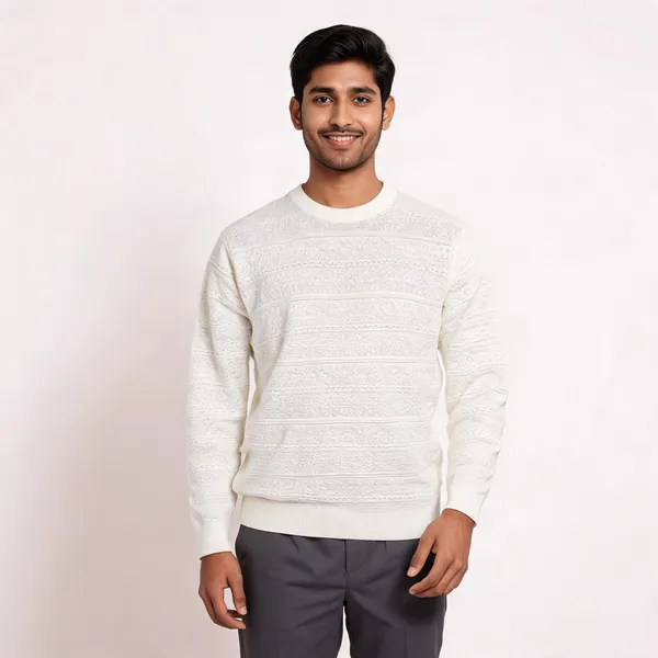 White_Acrylic_Regular_Fit_Knitted_Sweater_For_Men