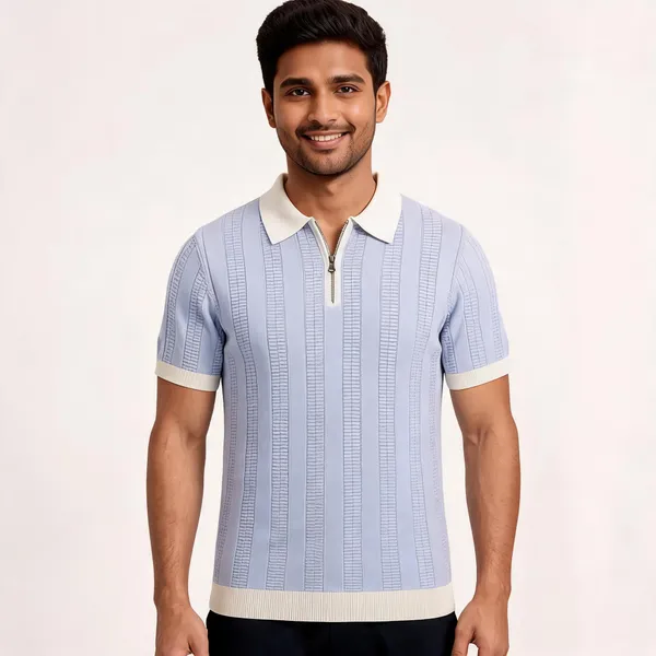 Blue_And_White_Cotton_Body-Fit_Zip_Polo_For_Men