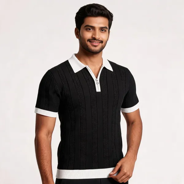 Black_And_White_Cotton_Body-Fit_Zip_Polo_For_Men