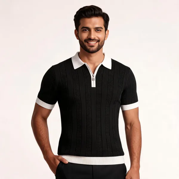 Black_And_White_Cotton_Body-Fit_Zip_Polo_For_Men