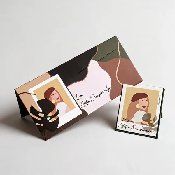 Personified_Brown_Cream_Illustrated_Card_And_Envelope_Stationery_Set_24Pc