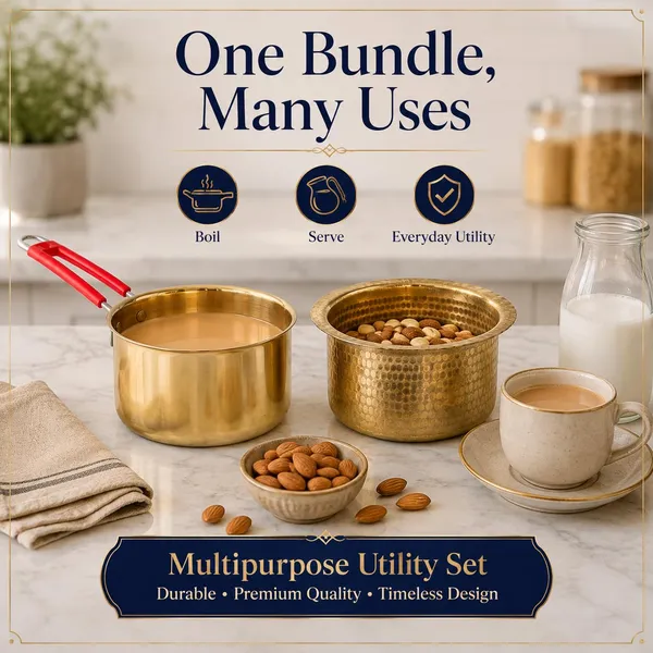 Brass_Traditional_Hammered_Tea_Saucepan_And_Milk_Pot_Cookware_Set