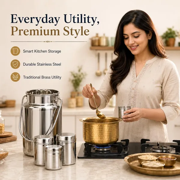 Stainless_Steel_Traditional_Milk_Can_And_Storage_Containers_Kitchen_Set