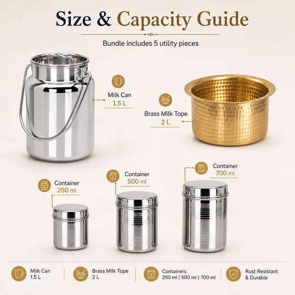 Stainless_Steel_Traditional_Milk_Can_And_Storage_Containers_Kitchen_Set