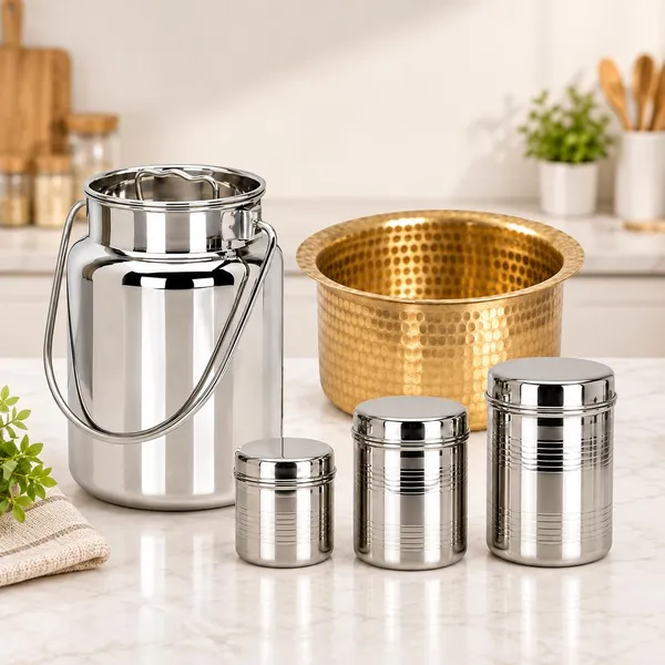 Stainless_Steel_Traditional_Milk_Can_And_Storage_Containers_Kitchen_Set