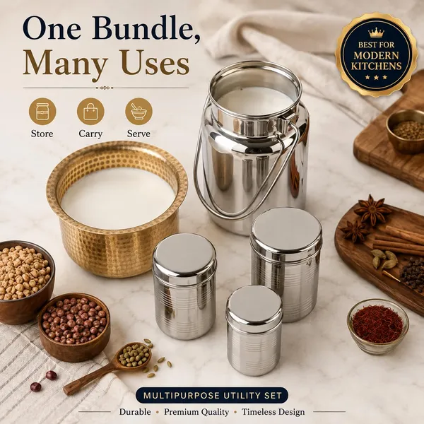 Stainless_Steel_Traditional_Milk_Can_And_Storage_Containers_Kitchen_Set