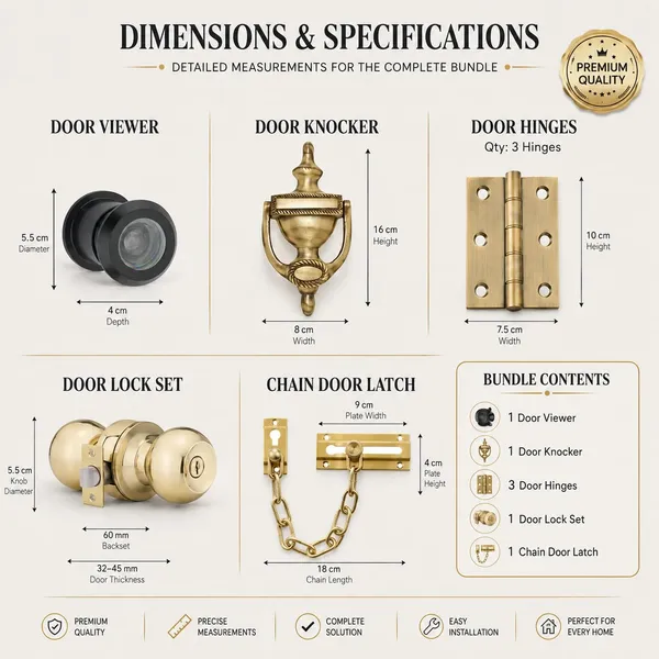 Brass_Classic_Door_Lock_Peephole_Knocker_And_Chain_Hardware_Set
