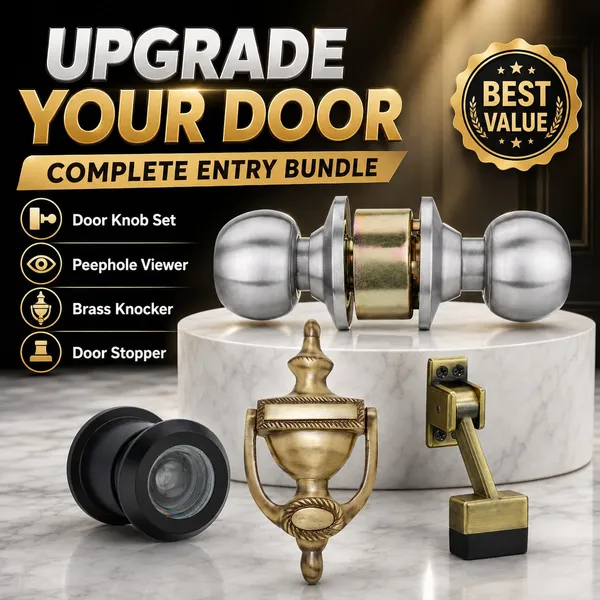 Brass_Classic_Door_Lock_Peephole_Knocker_And_Chain_Hardware_Set