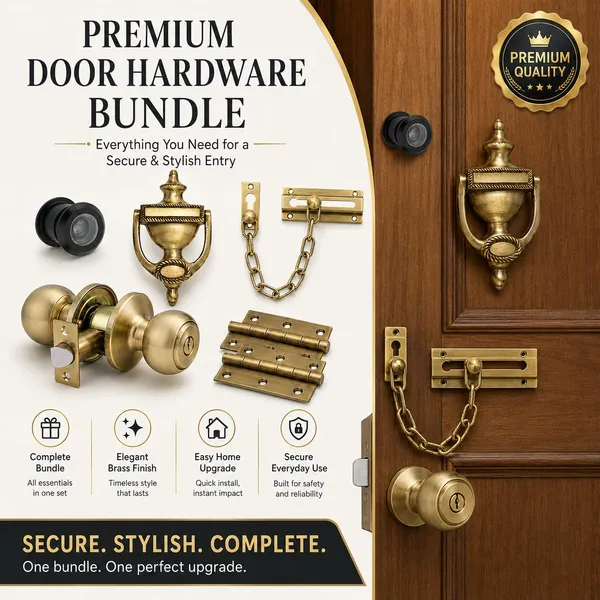 Brass_Classic_Door_Lock_Peephole_Knocker_And_Chain_Hardware_Set
