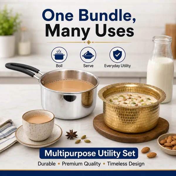 Stainless_Steel_Brass_Traditional_Triply_Tea_Saucepan_And_Milk_Tope_Bundle