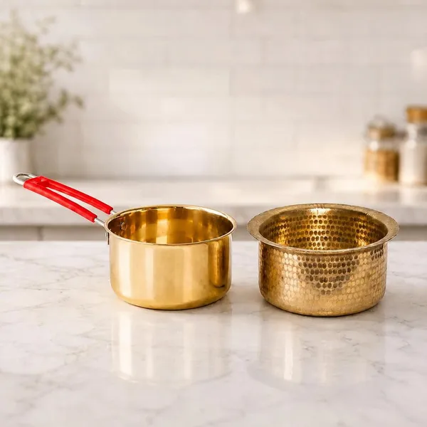 Brass_Traditional_Hammered_Tea_Saucepan_And_Milk_Pot_Cookware_Set