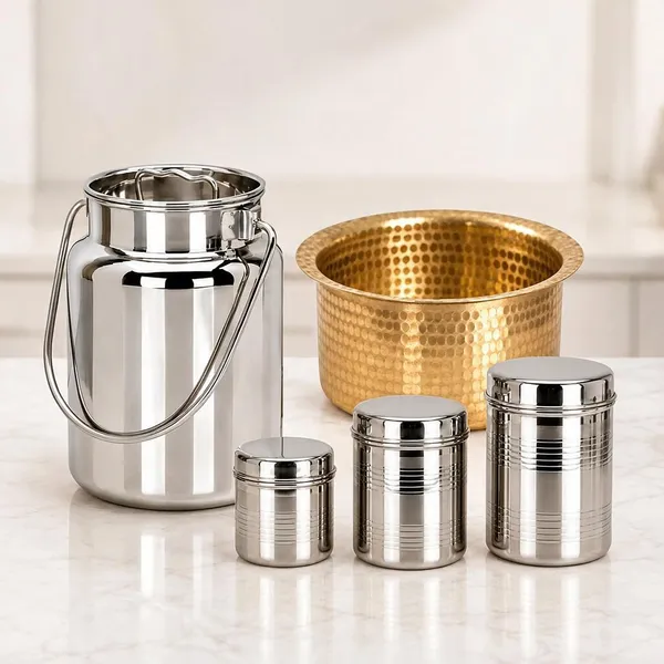 Stainless_Steel_Traditional_Milk_Can_And_Storage_Containers_Kitchen_Set