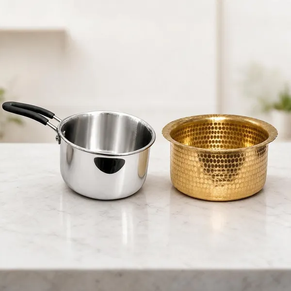 Stainless_Steel_Brass_Traditional_Triply_Tea_Saucepan_And_Milk_Tope_Bundle
