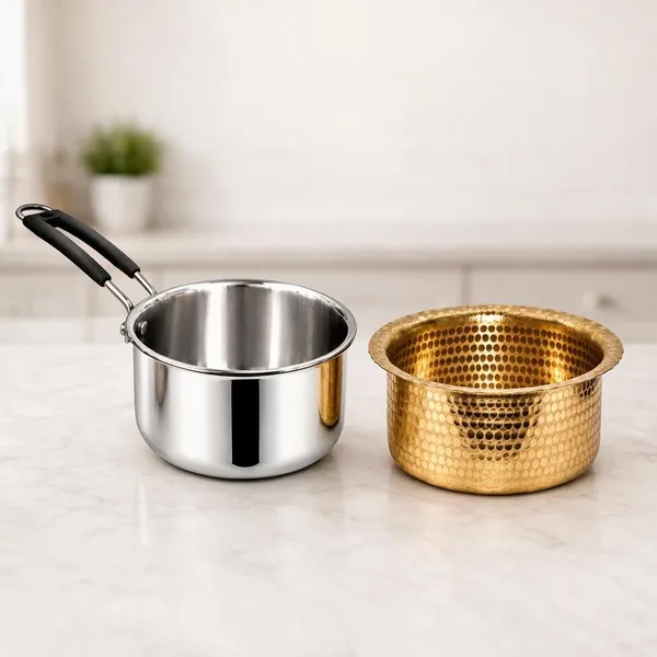 Stainless_Steel_Brass_Traditional_Triply_Tea_Saucepan_And_Milk_Tope_Bundle