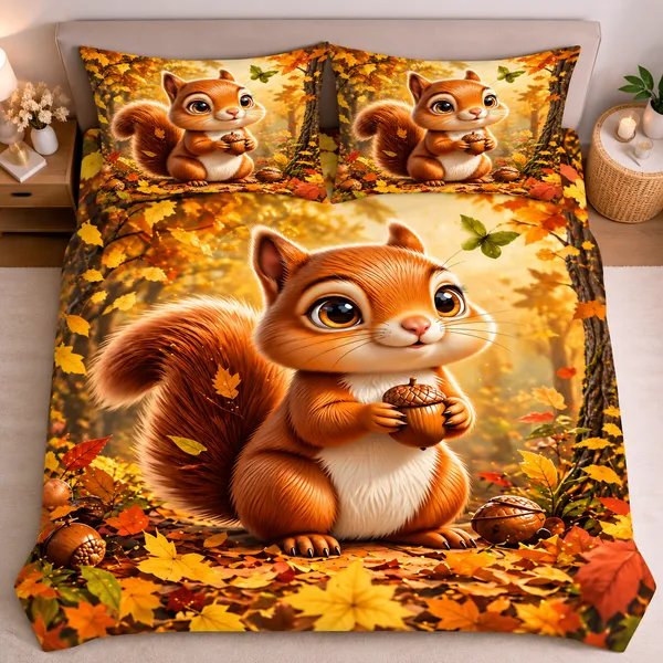 Autumn_Squirrel_7d_Print_Flat_Double_Bedsheet_With_2_Pillow_Covers_(90x100_Inches)