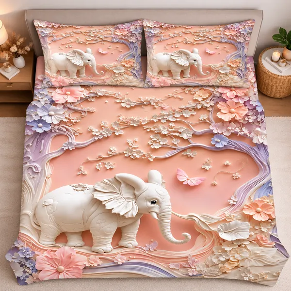 Pink_Floral_Elephant_7d_Print_Flat_Double_Bedsheet_With_2_Pillow_Covers_(90x100_Inches)