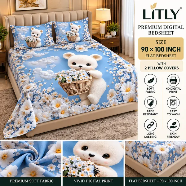 Blue_Teddy_Bear_Floral_7d_Print_Flat_Double_Bedsheet_With_2_Pillow_Covers_(90x100_Inches)