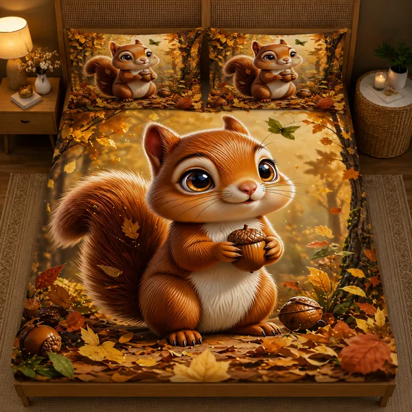 Autumn_Squirrel_7d_Print_Flat_Double_Bedsheet_With_2_Pillow_Covers_(90x100_Inches)