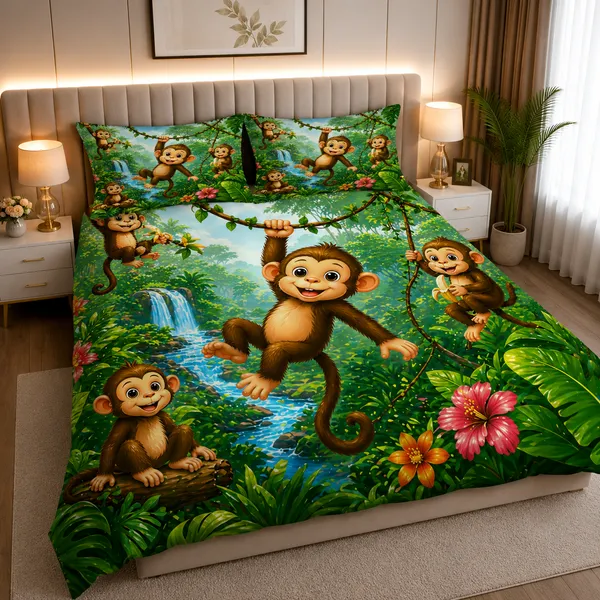 Jungle_Monkey_7d_Print_Flat_Double_Bedsheet_With_2_Pillow_Covers_(90x100_Inches)