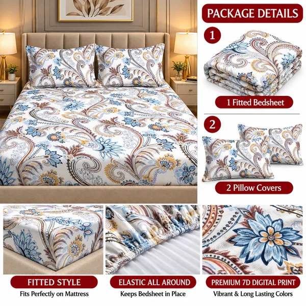 Cotton_Floral_Paisley_Print_Fitted_Bedsheet_Set_With_2_Pillow_Covers