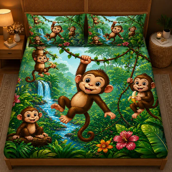 Jungle_Monkey_7d_Print_Flat_Double_Bedsheet_With_2_Pillow_Covers_(90x100_Inches)