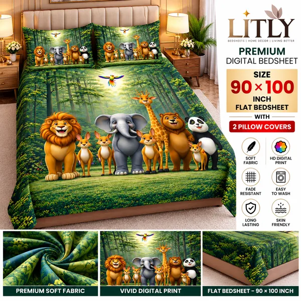 Soft_Fabric_Jungle_Animal_7d_Print_Flat_Double_Bedsheet_With_2_Pillow_Covers_(90x100_Inches)