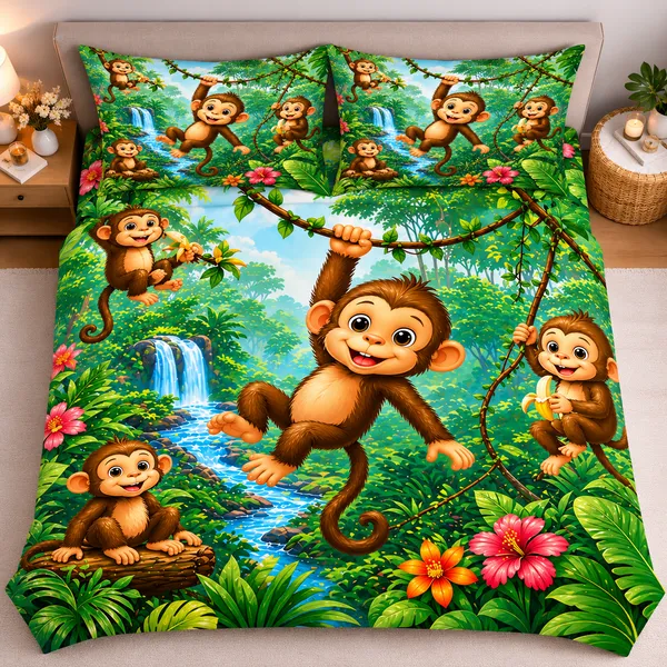Jungle_Monkey_7d_Print_Flat_Double_Bedsheet_With_2_Pillow_Covers_(90x100_Inches)