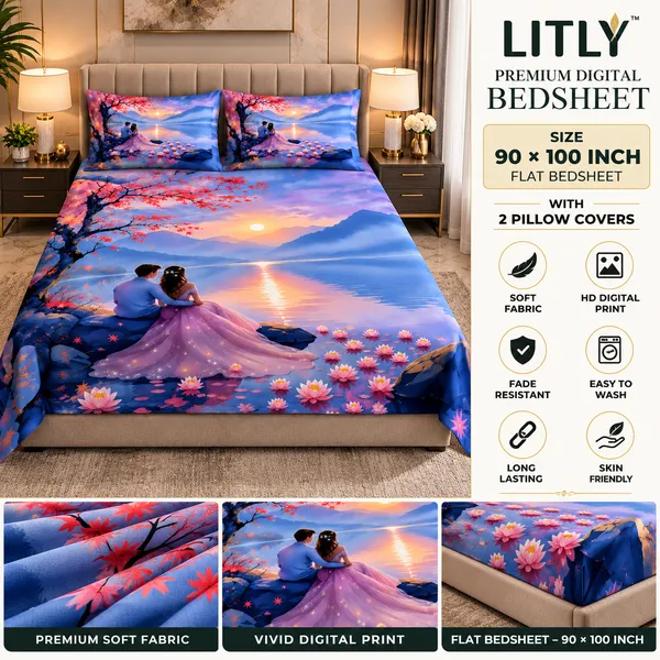 Soft_Fabric_Scenic_7d_Print_Flat_Double_Bedsheet_With_2_Pillow_Covers_(90x100_Inches)