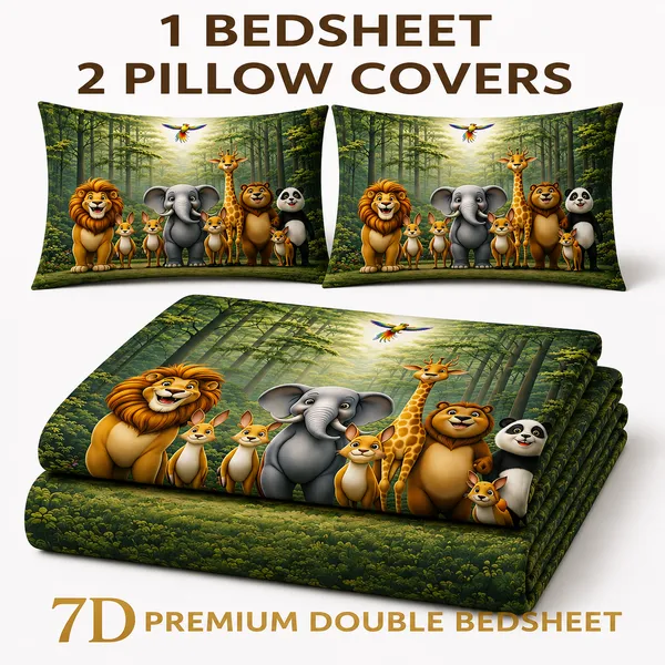Soft_Fabric_Jungle_Animal_7d_Print_Flat_Double_Bedsheet_With_2_Pillow_Covers_(90x100_Inches)