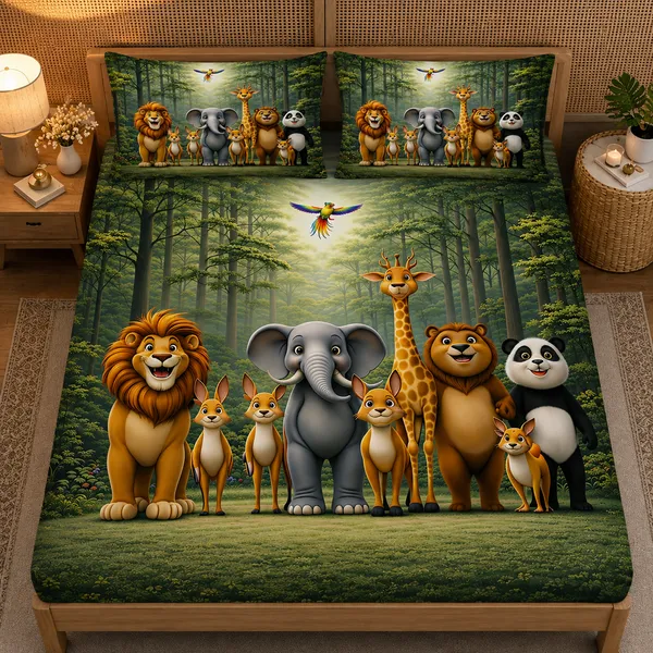 Soft_Fabric_Jungle_Animal_7d_Print_Flat_Double_Bedsheet_With_2_Pillow_Covers_(90x100_Inches)