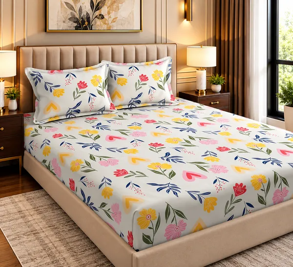 Elegant_Print_220_TC_Fitted_Floral_Print_Bedsheets_Multicolor_With_2_Pillow_Covers_(72x78x_Upto_8_Inches)_&_360_Degree_Elasticated