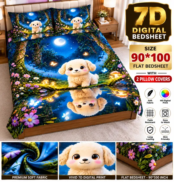 Soft_Fabric_Digital_Print_Puppy_Pattern_7d_Print_Flat_Double_Bedsheet_With_2_Pillow_Covers_(90x100_Inches)