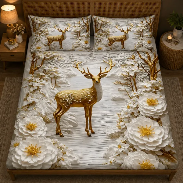 Fabric_Floral_Deer_7d_Print_Flat_Double_Bedsheet_With_2_Pillow_Covers_(90x100_Inches)