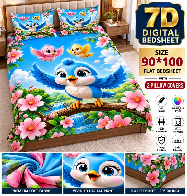 Floral_Bird_7d_Print_Flat_Double_Bedsheet_With_2_Pillow_Covers_(90x100_Inches)