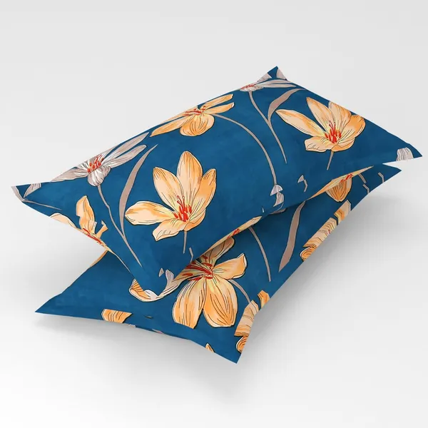 Cotton_Blue_Floral_Print_Fitted_Bedsheet_Set_With_2_Pillow_Covers