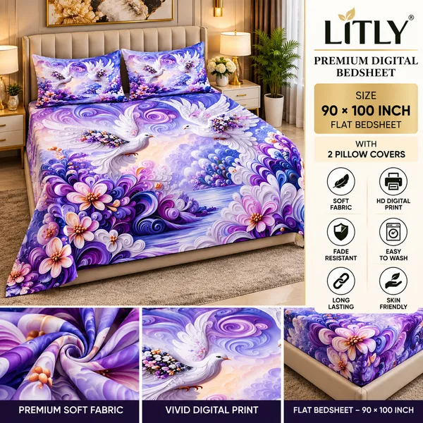 Floral_Peacock_7d_Print_Flat_Double_Bedsheet_With_2_Pillow_Covers_(90x100_Inches)