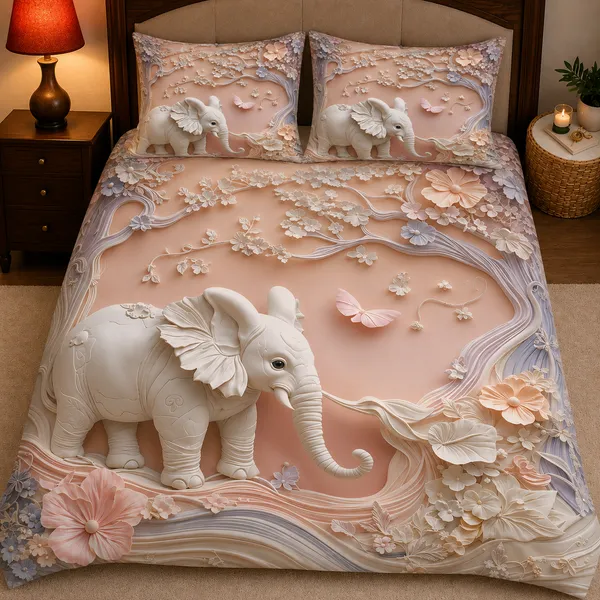 Pink_Floral_Elephant_7d_Print_Flat_Double_Bedsheet_With_2_Pillow_Covers_(90x100_Inches)