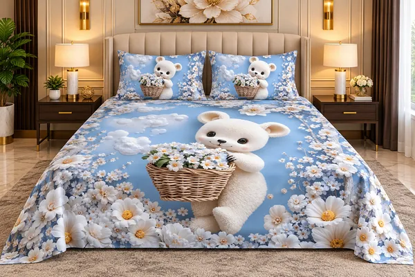Blue_Teddy_Bear_Floral_7d_Print_Flat_Double_Bedsheet_With_2_Pillow_Covers_(90x100_Inches)