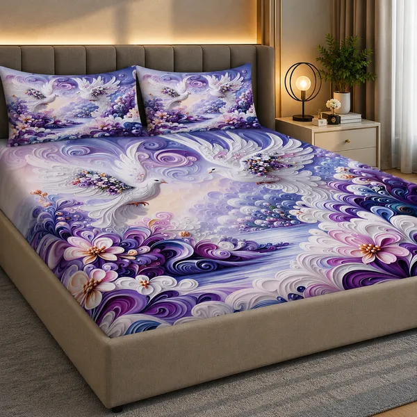 Floral_Peacock_7d_Print_Flat_Double_Bedsheet_With_2_Pillow_Covers_(90x100_Inches)