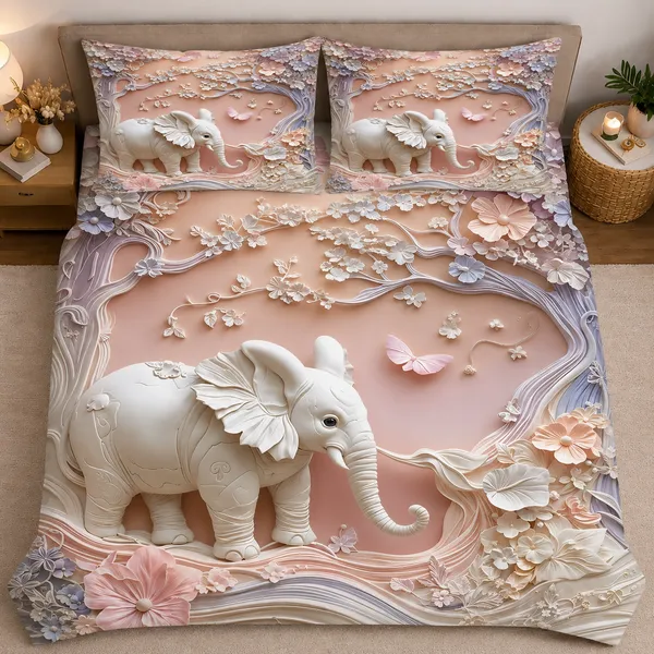 Pink_Floral_Elephant_7d_Print_Flat_Double_Bedsheet_With_2_Pillow_Covers_(90x100_Inches)
