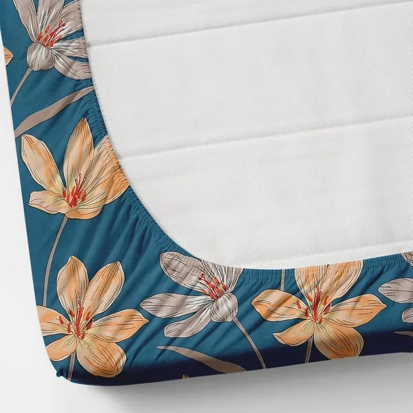 Cotton_Blue_Floral_Print_Fitted_Bedsheet_Set_With_2_Pillow_Covers