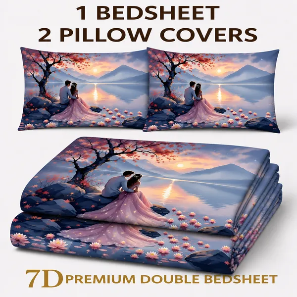 Soft_Fabric_Scenic_7d_Print_Flat_Double_Bedsheet_With_2_Pillow_Covers_(90x100_Inches)
