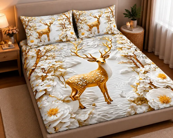 Fabric_Floral_Deer_7d_Print_Flat_Double_Bedsheet_With_2_Pillow_Covers_(90x100_Inches)