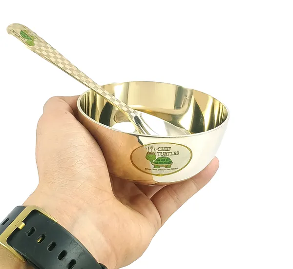 Stainless_Steel_Gold_Finish_Tree_Pattern_Bowl_With_Spoon