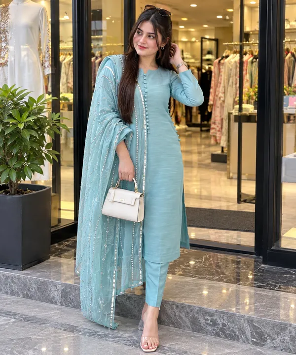 Sky_blue_Straight_Kurta_Set_For_Women