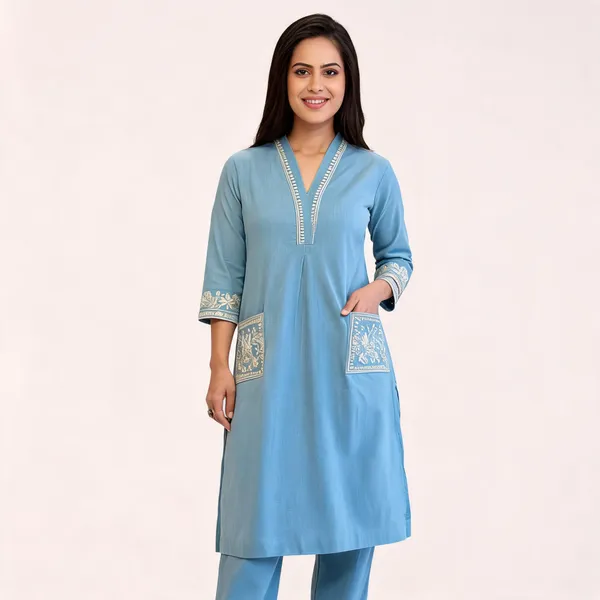Blue_Embroidered_Straight_Kurta_Set_For_Women