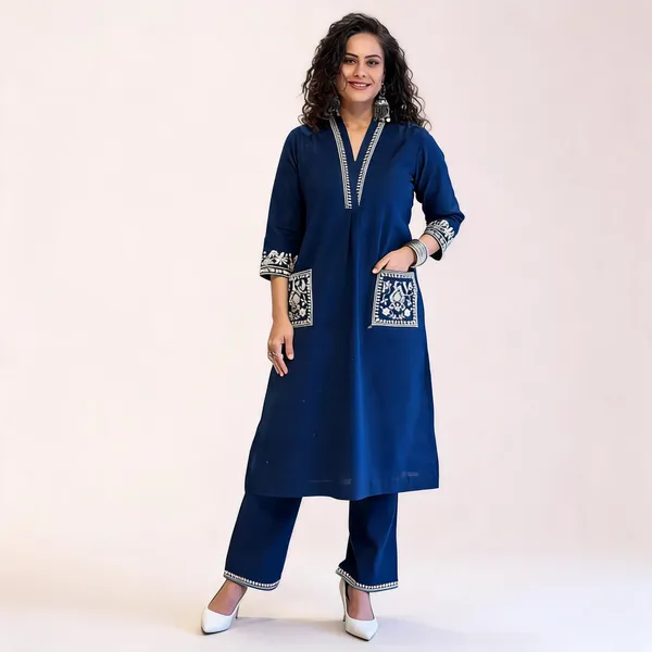 Navy_Blue_Embroidered_Kurta_Pant_Set_For_Women