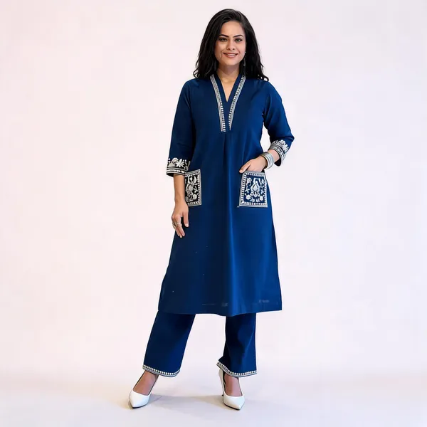Navy_Blue_Embroidered_Kurta_Pant_Set_For_Women