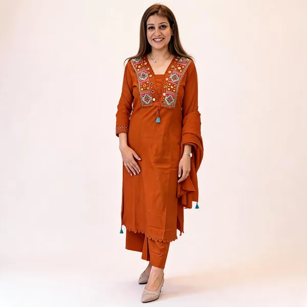 Orange_Embroidered_Straight_Kurta_Set_For_Women